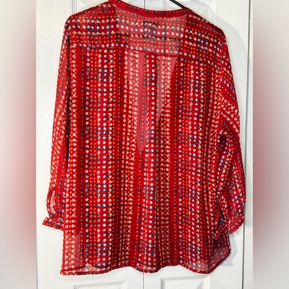 Old Navy 2X Sheer Red Polka Dot Button Down Shirt - Picture 2 of 3